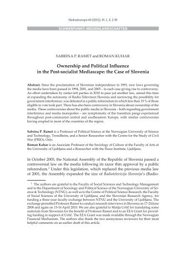 Ownership and Political Influence in the Post-socialist Mediascape ...