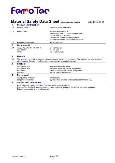 Material Safety Data Sheet Saccording To 93 112 Ferrotec Gmbh