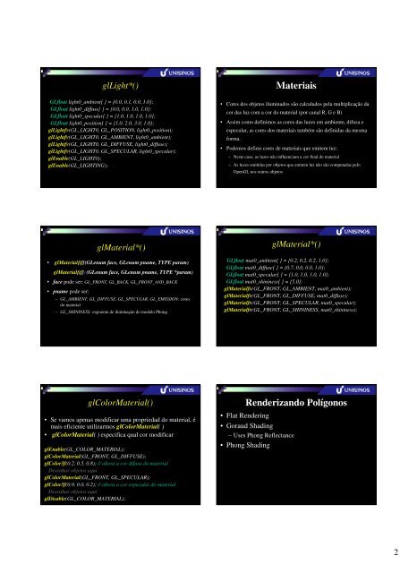 Modelos de IluminaÃ§Ã£o e sombreamento - OpenGL. - Unisinos