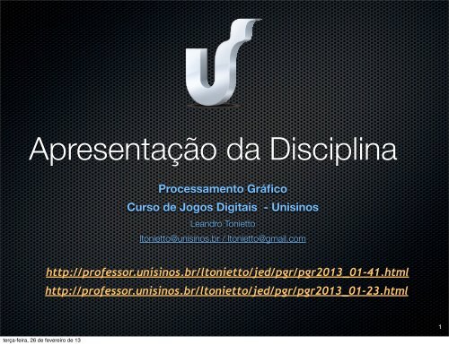 ApresentaÃ§Ã£o da disciplina - Unisinos