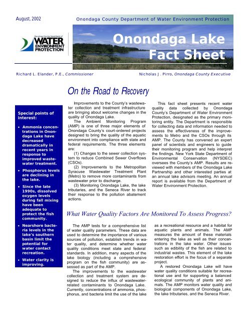 Onondaga Lake Fact Sheet - Onondaga Lake Partnership