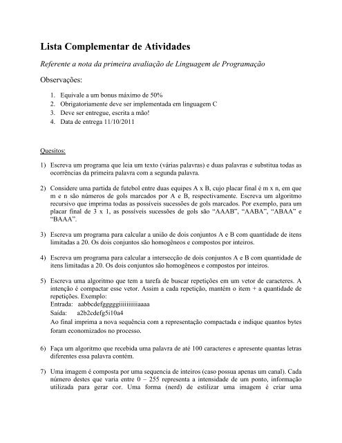 Sequência de Atividades - Lista