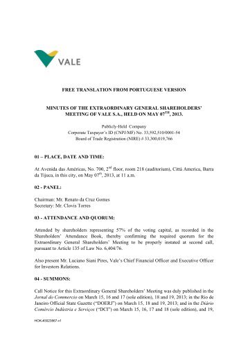 Minutes of the Extraordinary General Shareholders - Vale.com