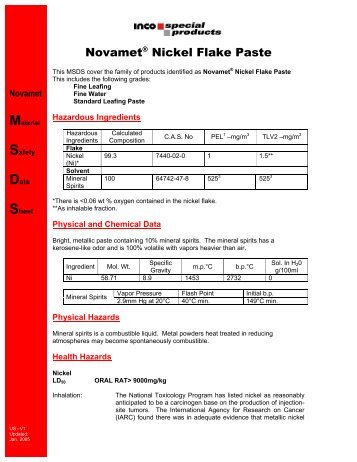 NOVAMET Â® Nickel Flake Paste - Vale.com