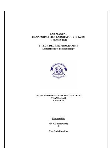 LAB MANUAL BIOINFORMATICS LABORATORY (BT2308) V ...