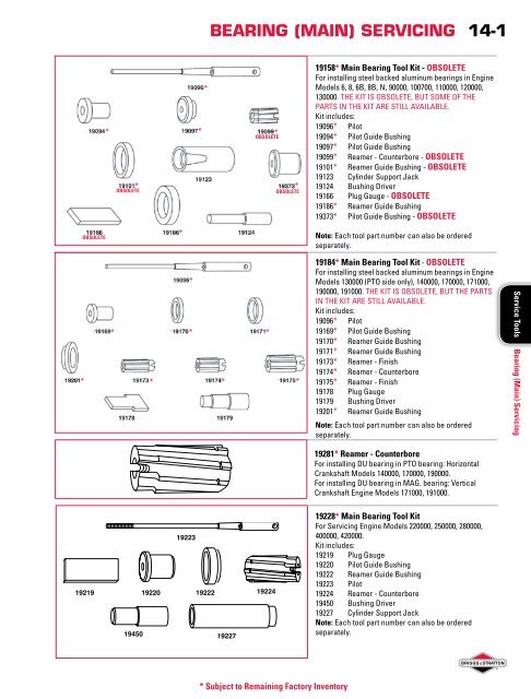 Bearing Main Servicing 14 1 Briggs Stratton