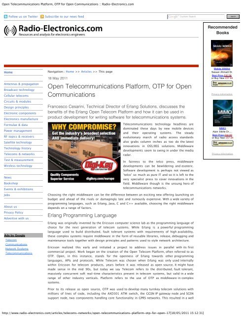 Open Telecommunications Platform, OTP for ... - Erlang Solutions