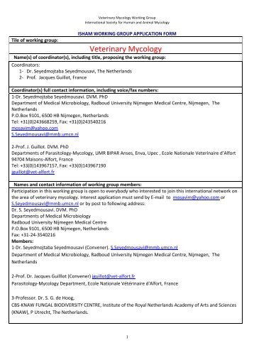 Working Group Application- Veterinary Mycology 31082011 - ISHAM