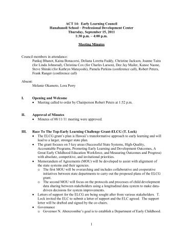 9/15/11 minutes (PDF) - Early Learning Council