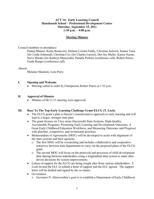 9/15/11 minutes (PDF) - Early Learning Council