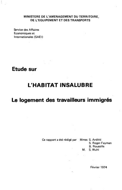 Etude sur L'HABITAT INSALUBRE Le logement des ... - Temis