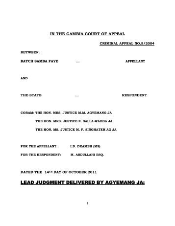 LEAD JUDGMENT DELIVERED BY AGYEMANG JA: