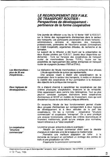 LE REGROUPEMENT DES PME. DE TRANSPORT ROUTIER - Temis