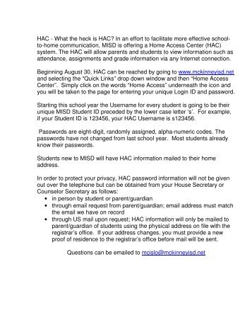 HAC - What the heck is HAC? In an effort to facilitate more effective ...