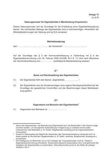 Muster 13 zur EigVO - und Rechnungswesen - Mecklenburg ...