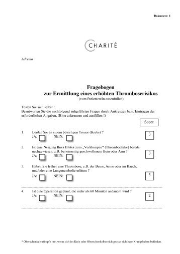 Fragebogen zur Ermittlung eines erhöhten Thromboserisikos