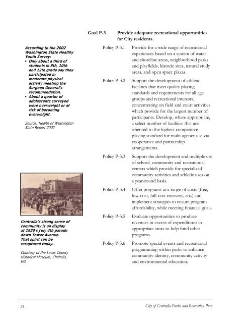 Centralia Parks and Recreation Master Plan - City of Centralia, WA