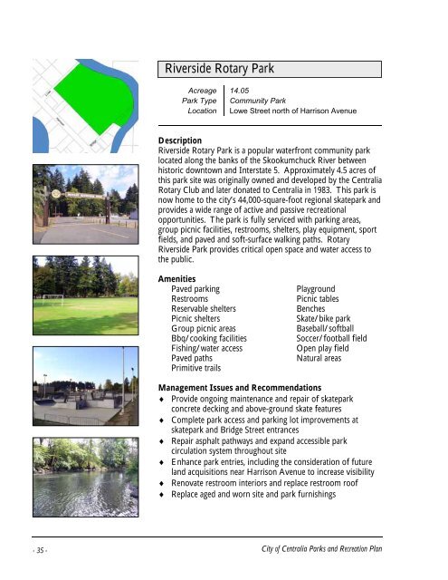 Centralia Parks and Recreation Master Plan - City of Centralia, WA