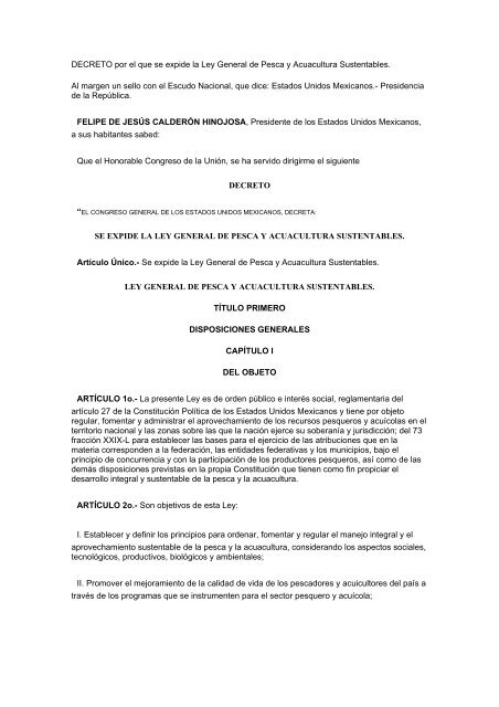 Ley General de Pesca y Acuacultura Sustentable - OEIDRUS Sonora