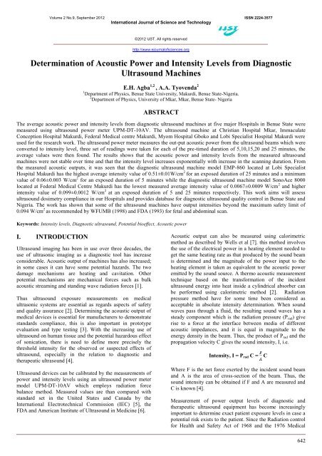 Determination Of Acoustic Power And Intensity Levels From