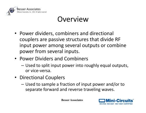 Power Dividers, Couplers and Combiners Combiners