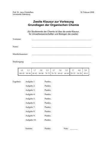 Klausur am 18.02.2008 - Organische Chemie - Christoffers