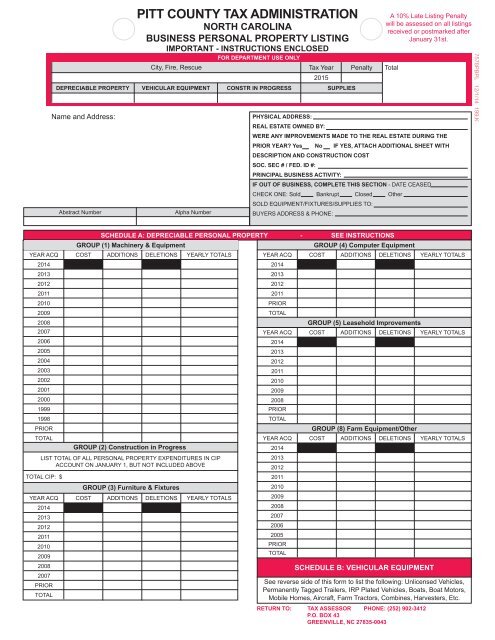 Business Personal Property Listing Form - Pitt County Government