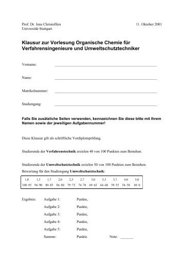 Aufgabe 3 (10 Punkte) - Organische Chemie - Christoffers