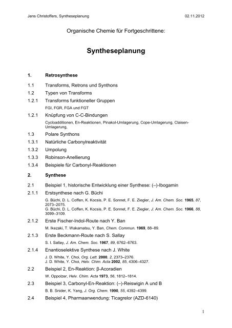 Syntheseplanung - Organische Chemie - Christoffers
