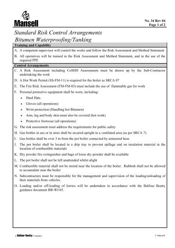 Standard Risk Control Arrangements