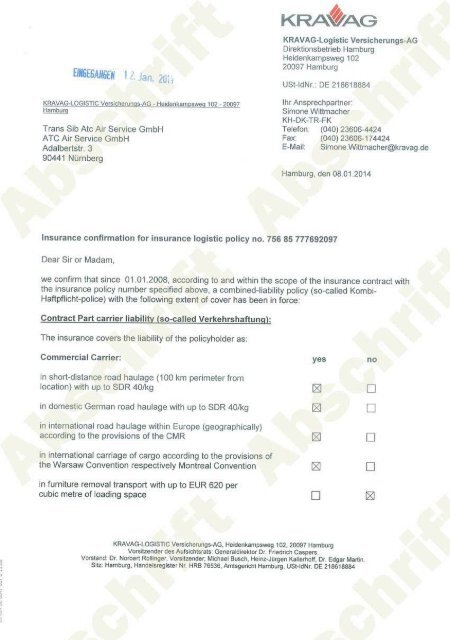 Trans Sib Atc Air Service GmbH - Transsib Logistics GmbH