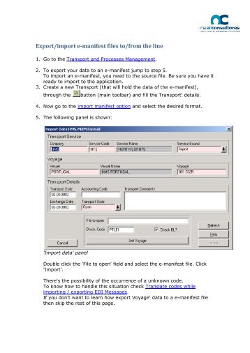 doc - Export import e-manifest files to from the line