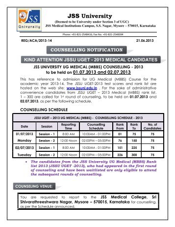 UG Medical (MBBS) - JSS University, Mysore