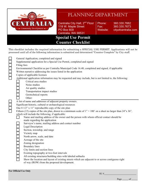 Checklist - City of Centralia, WA