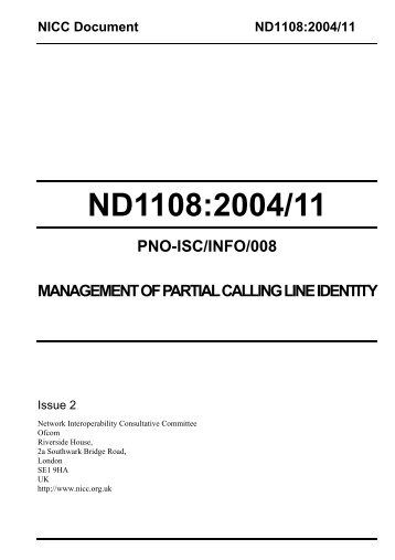 UK Management of Partial Calling Line Identity - NICC