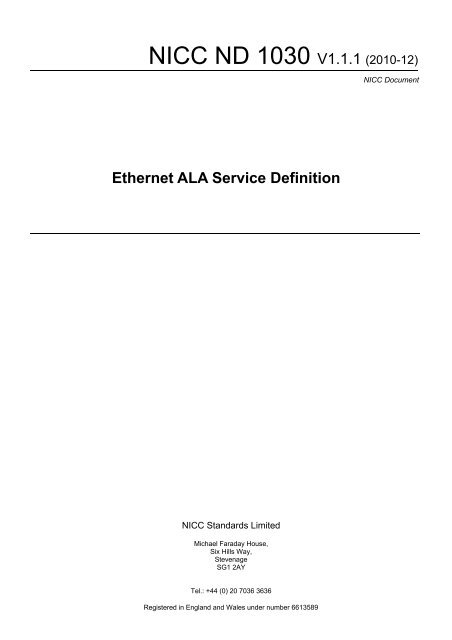 ND1030 Ethernet ALA Service definition - NICC