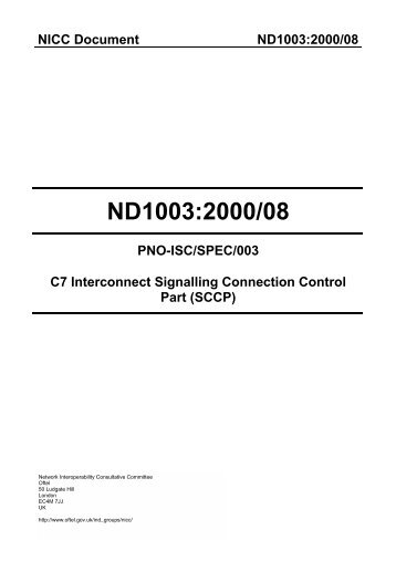 C7 Interconnect Signalling Connection Control Part (SCCP) - NICC