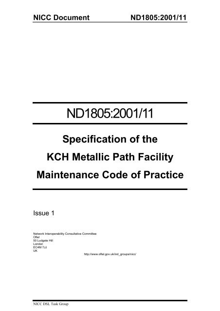 Specification of the KCH Metallic Path Facility Maintenance ... - NICC