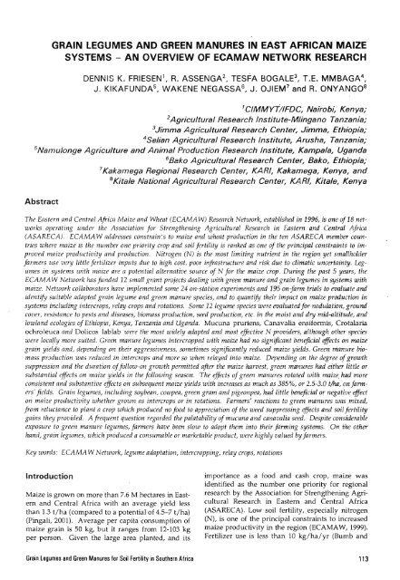 Grain Legumes and Green Manures for Soil Fertility in ... - cimmyt