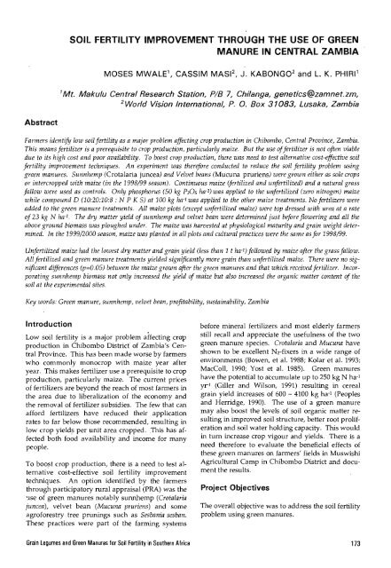Grain Legumes and Green Manures for Soil Fertility in ... - cimmyt
