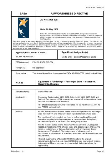 EASA AIRWORTHINESS DIRECTIVE