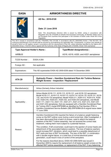 EASA AIRWORTHINESS DIRECTIVE