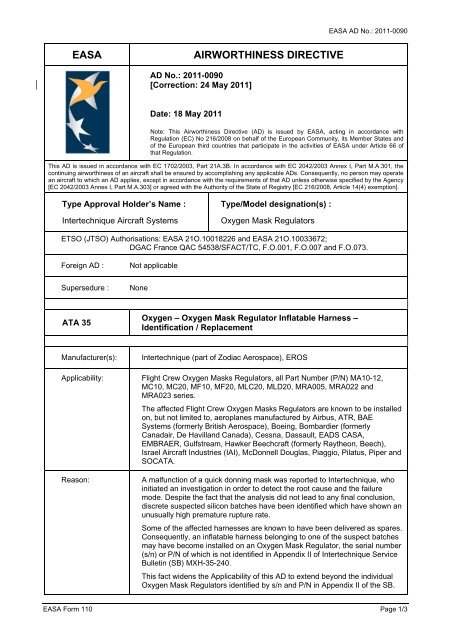 EASA AIRWORTHINESS DIRECTIVE