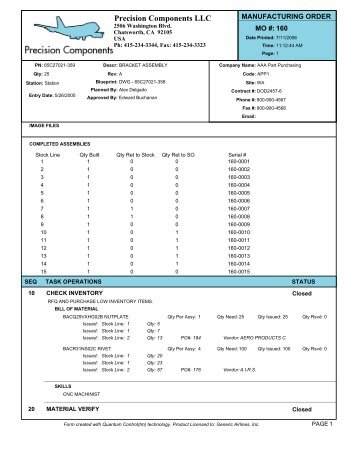 Manufacturing Order - Component Control