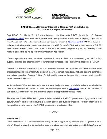 PRESS RELEASE - Component Control