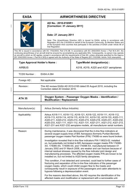 EASA AIRWORTHINESS DIRECTIVE