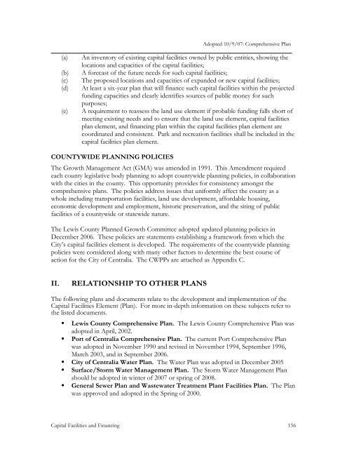 capital facilities and financing element - City of Centralia, WA