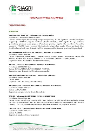 PERÃODO: 19/07/ ERÃODO: 19/07/2008 A 21/08/2008 - Siagri