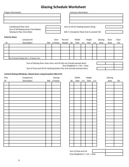 Glazing Schedule Worksheet - City of Centralia