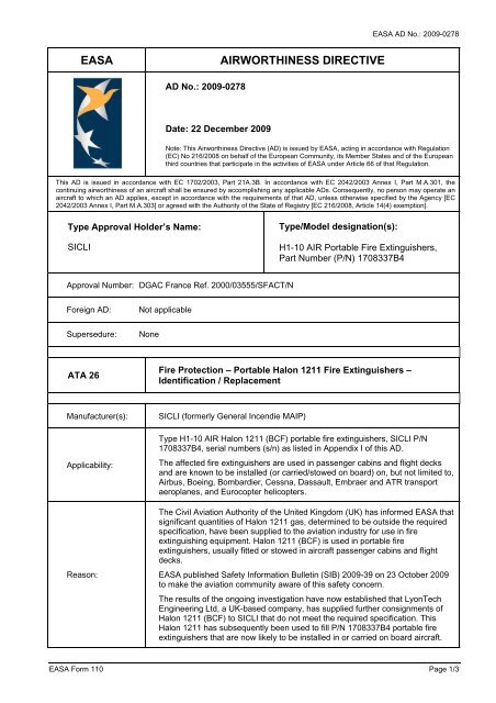 EASA AIRWORTHINESS DIRECTIVE